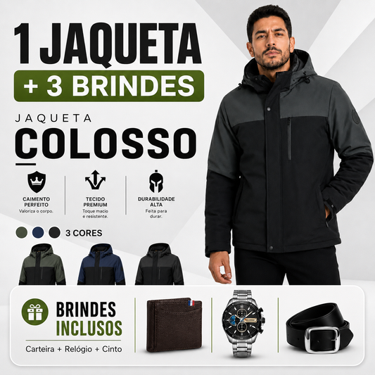 Jaqueta Masculina Mavero em Interior Forrado Térmico a Prova D'Água e Capuz Removível +BRINDES: Relógio, Cinto e Carteira