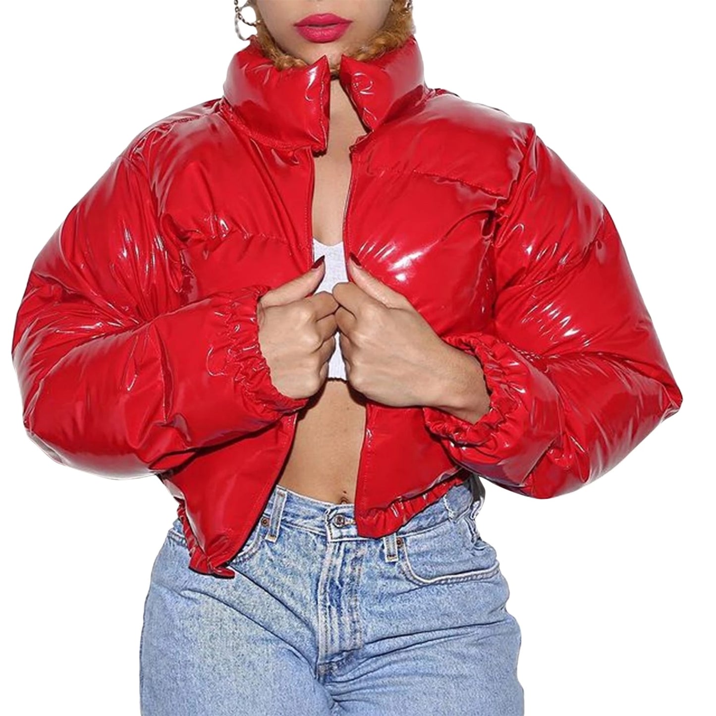 Jaqueta puffer cropped vermelho