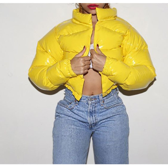 Jaqueta puffer cropped amarelo